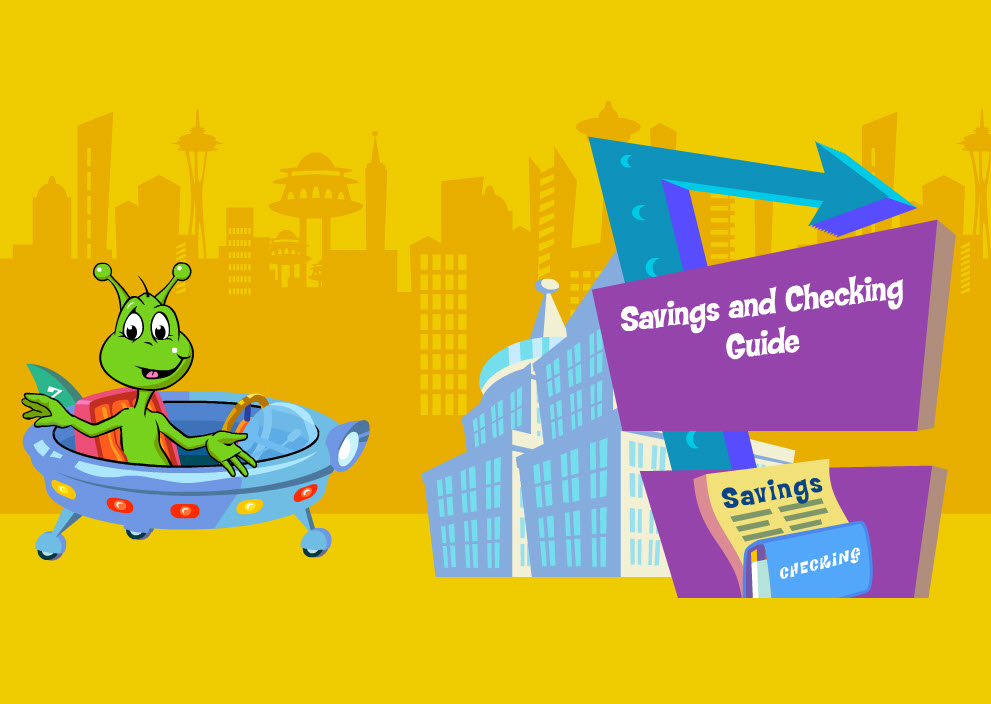 zing the alien and a savings and checking guide sign